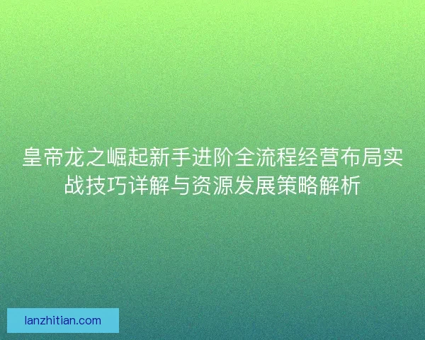皇帝龙之崛起新手进阶全流程经营布局实战技巧详解与资源发展策略解析