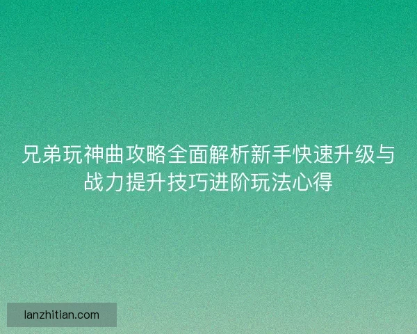 兄弟玩神曲攻略全面解析新手快速升级与战力提升技巧进阶玩法心得
